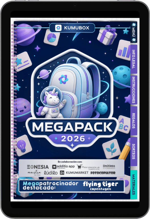 Documento interactivo del Megapack Kumubox 2026 mostrado en una tableta