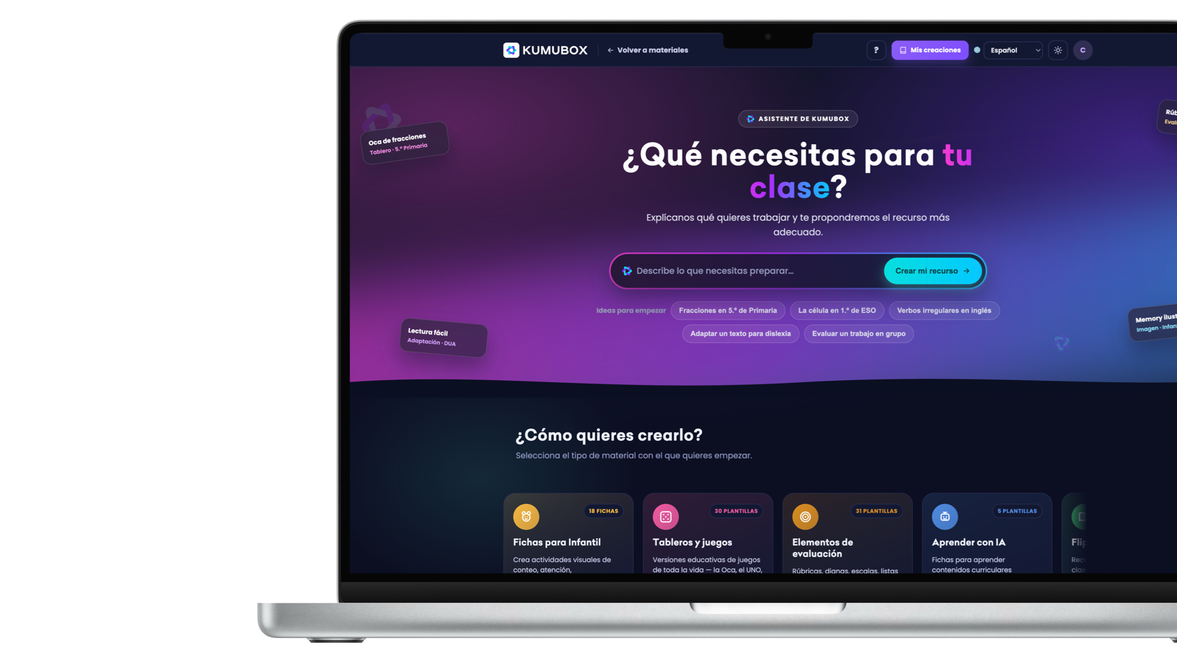 Asistente de Kumubox para crear materiales educativos personalizados