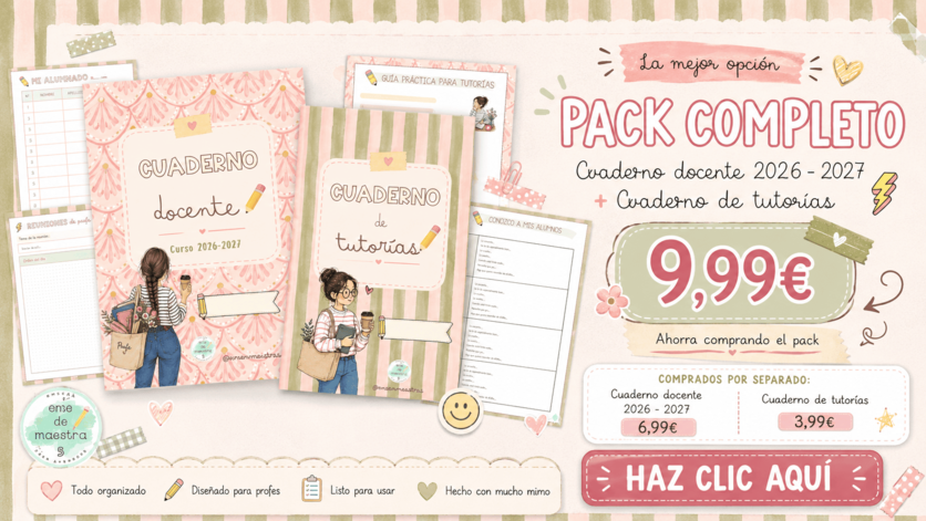 Pack completo Cuaderno docente 2026-2027 más Cuaderno de tutorías por 9,99€