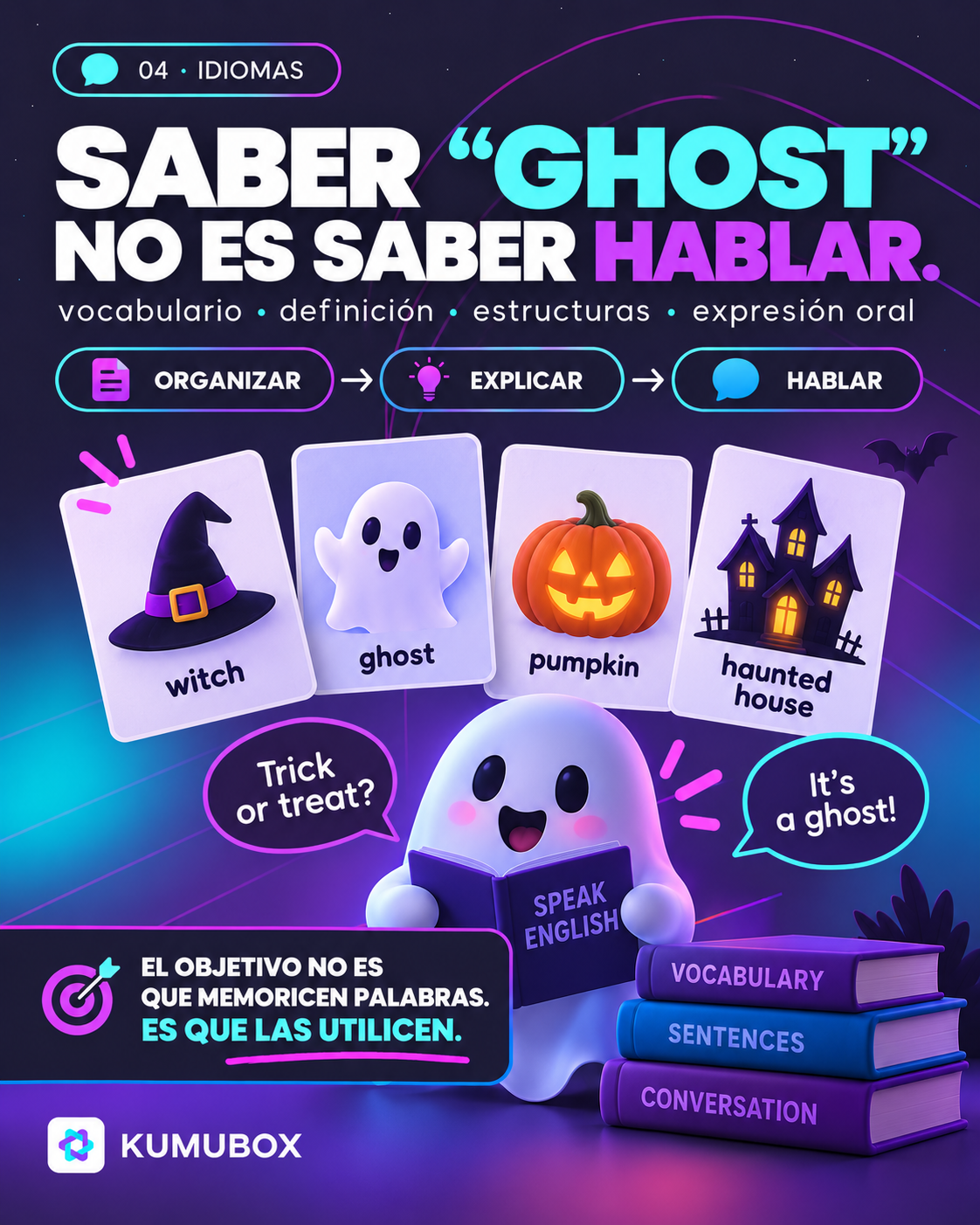 Ejemplo de idiomas con vocabulario de Halloween para organizar, explicar y hablar
