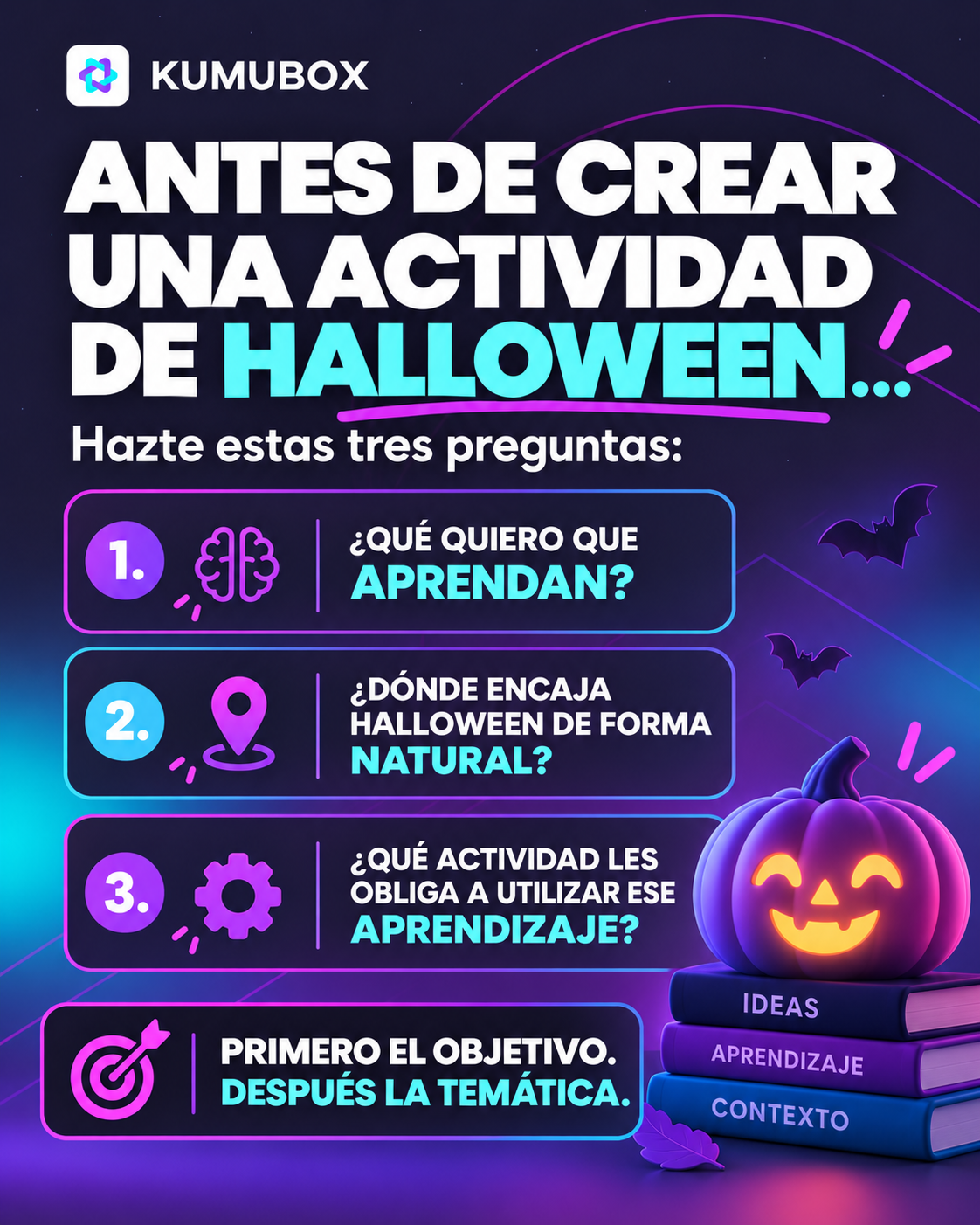 Tres preguntas para diseñar una actividad de Halloween con objetivo curricular: qué aprender, dónde encaja y qué actividad obliga a usarlo